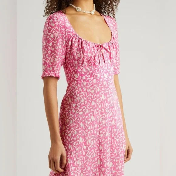 RIXO Lilita Tie-Detailed Ruched Silk-Crepe Mini Dress in pink Size M - Picture 6 of 10